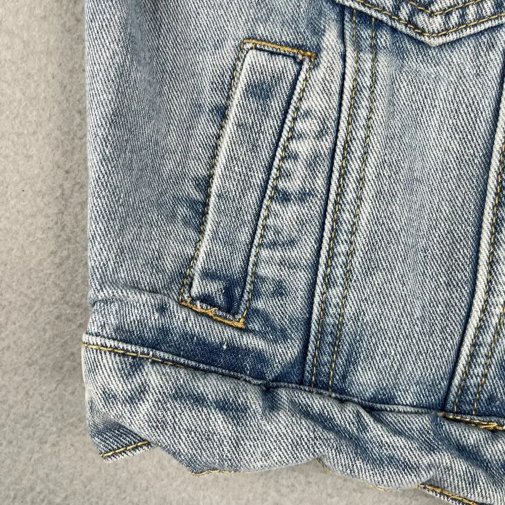 Chiqle Denim Vest Jacket Button Up Youth Girls Size Medium Blue Pockets